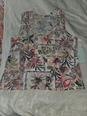 Blue Soul Women's Floral Patchwork Tank Top - Pink & Green